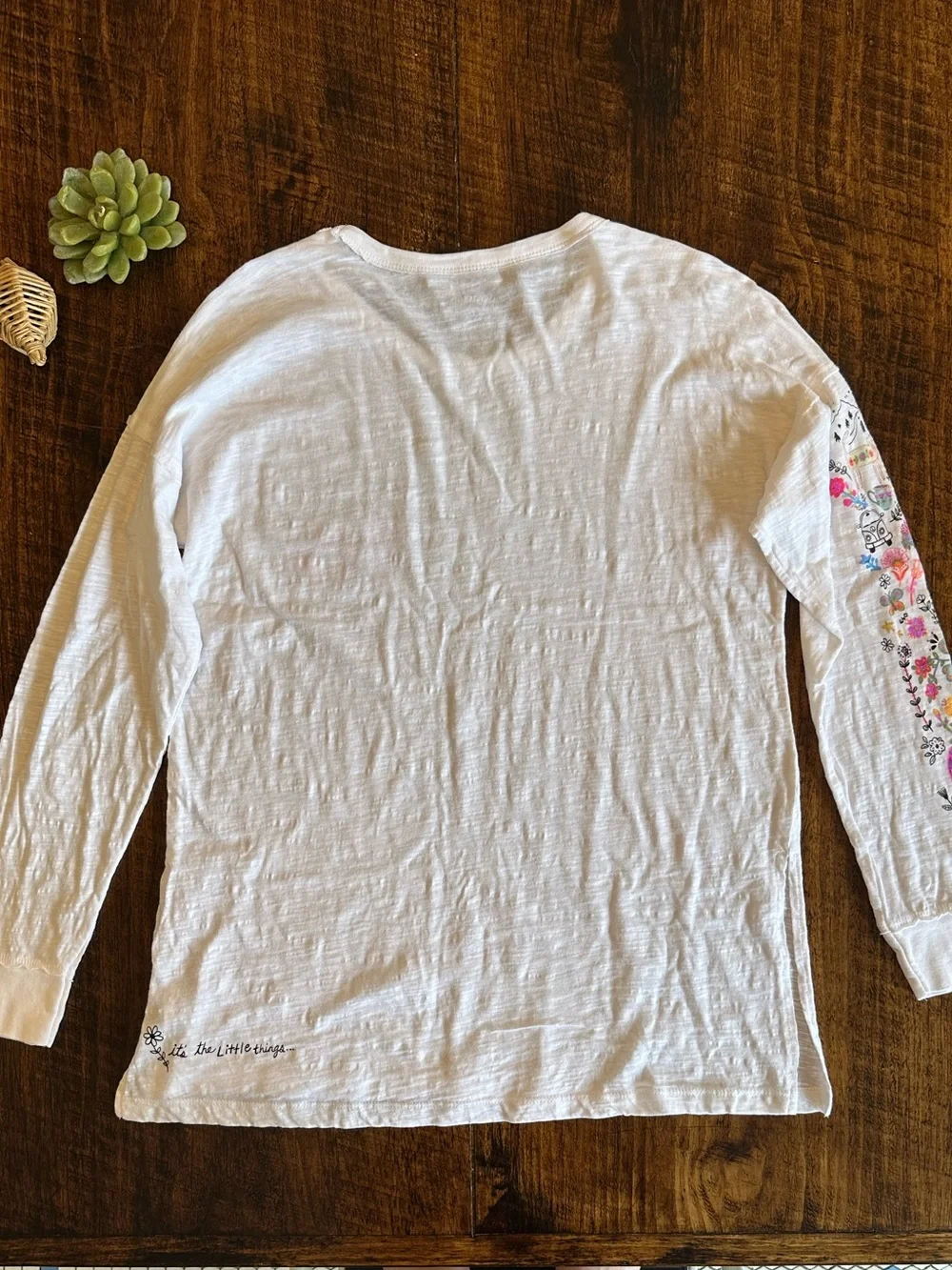 Natural Life | Oversized Cotton Doodle Tee Live Happy White Floral Long, Size XS - Picture 5 of 12